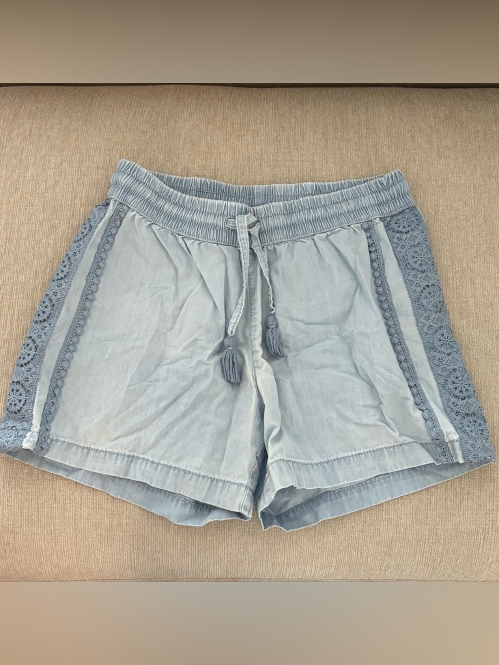 George Light Blue Drawstring Lace-Trim Shorts
